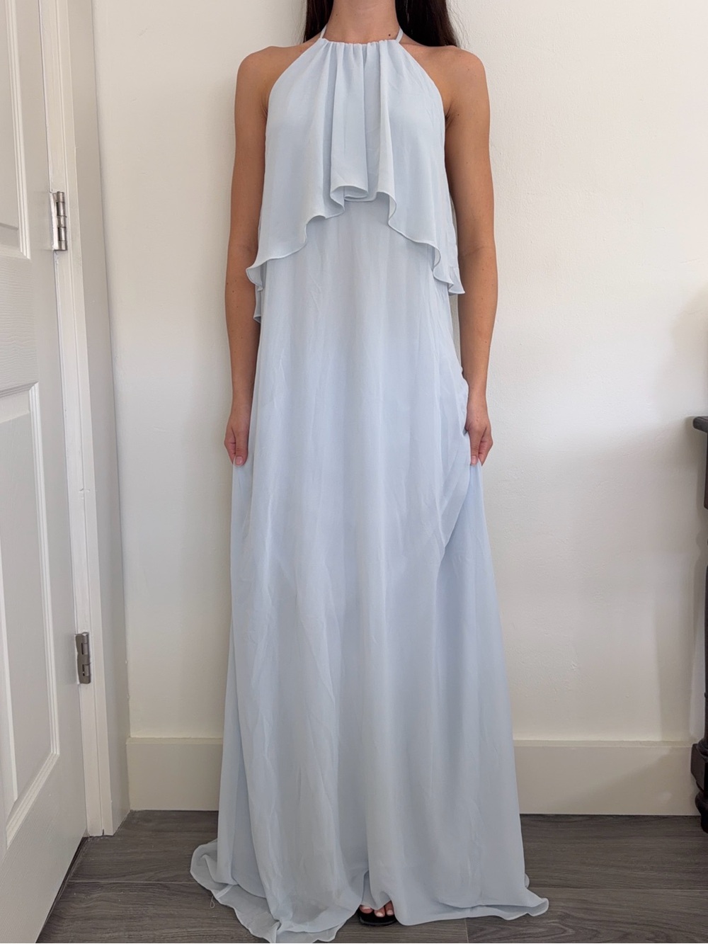 Nouvelle Amsale Pale Blue Chiffon Bridesmaid Maxi Dress- small